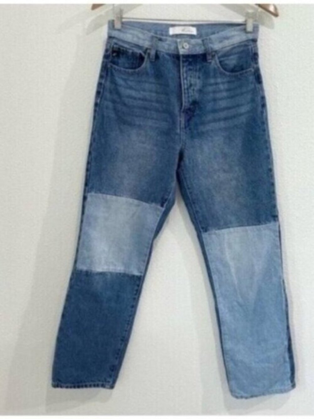 Kancan High Rise Patchwork Straight Jeans Boho Casual Shabby Chic